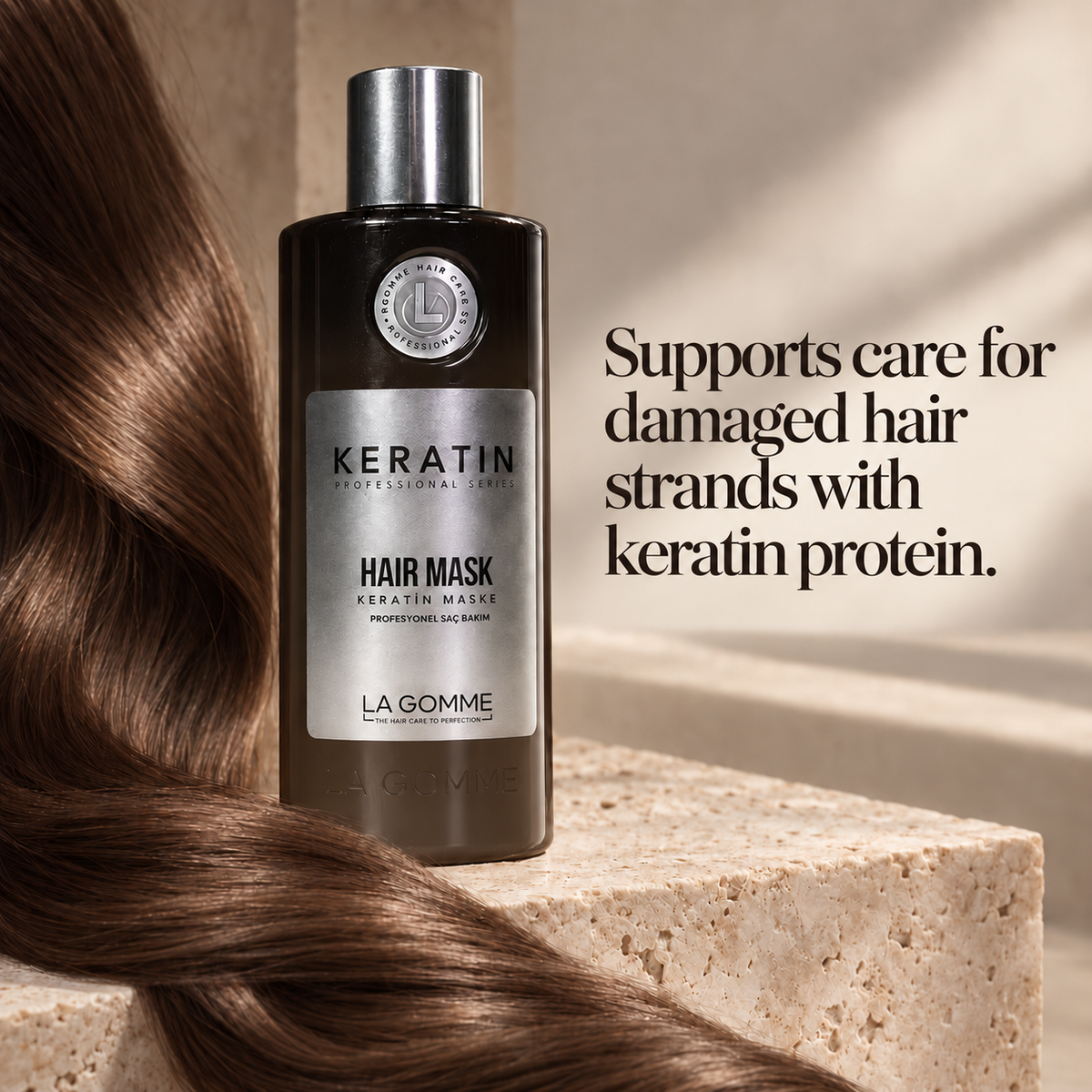 Keratin — Mask — Supports care for damaged hair strands with keratin protein.