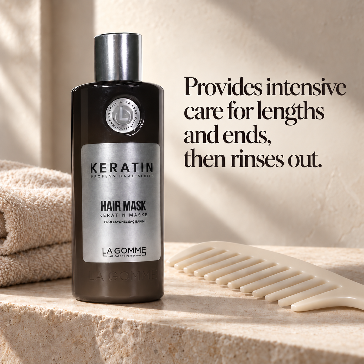 Keratin — Mask — Provides intensive care for lengths and ends, then rinses out.