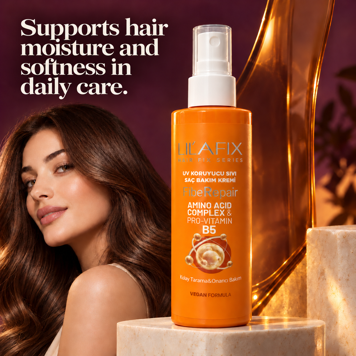 FibeRepair — UV Protective Liquid Hair Conditioner — Supports hair moisture and softness in daily care.