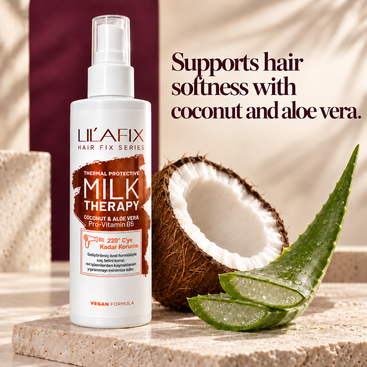 Milk Therapy — Thermal Protective Hair Milk — Supports hair softness with coconut and aloe vera.