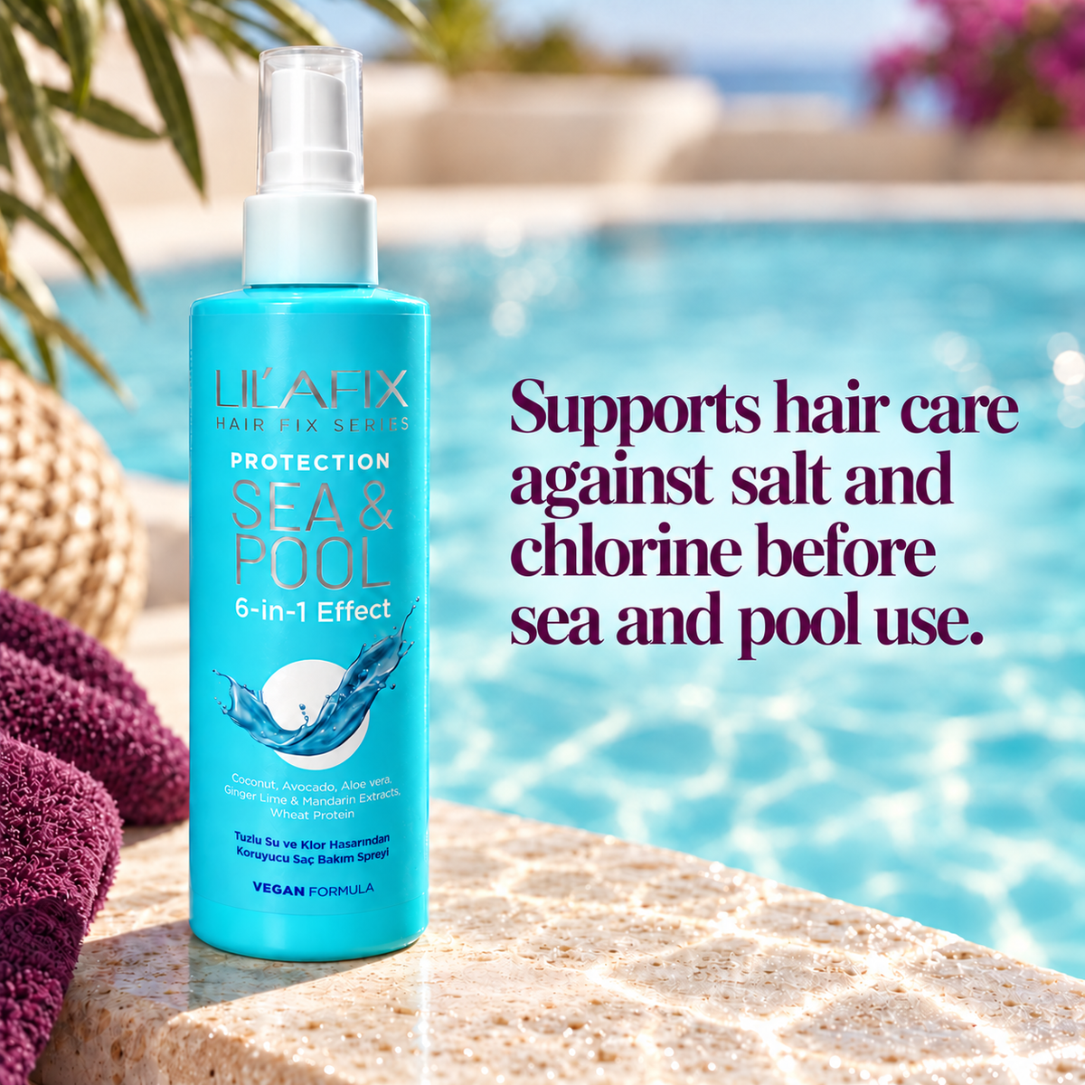 Sea & Pool — Protective Hair Spray for Sea and Pool — Supports hair care against salt and chlorine before sea and pool use.