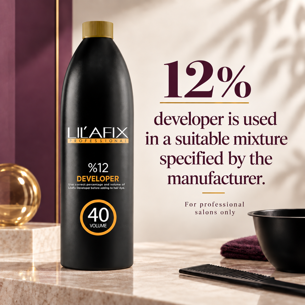 Lilafix Developer 12% — 40 Volume — 12% developer is used in a suitable mixture specified by the manufacturer.