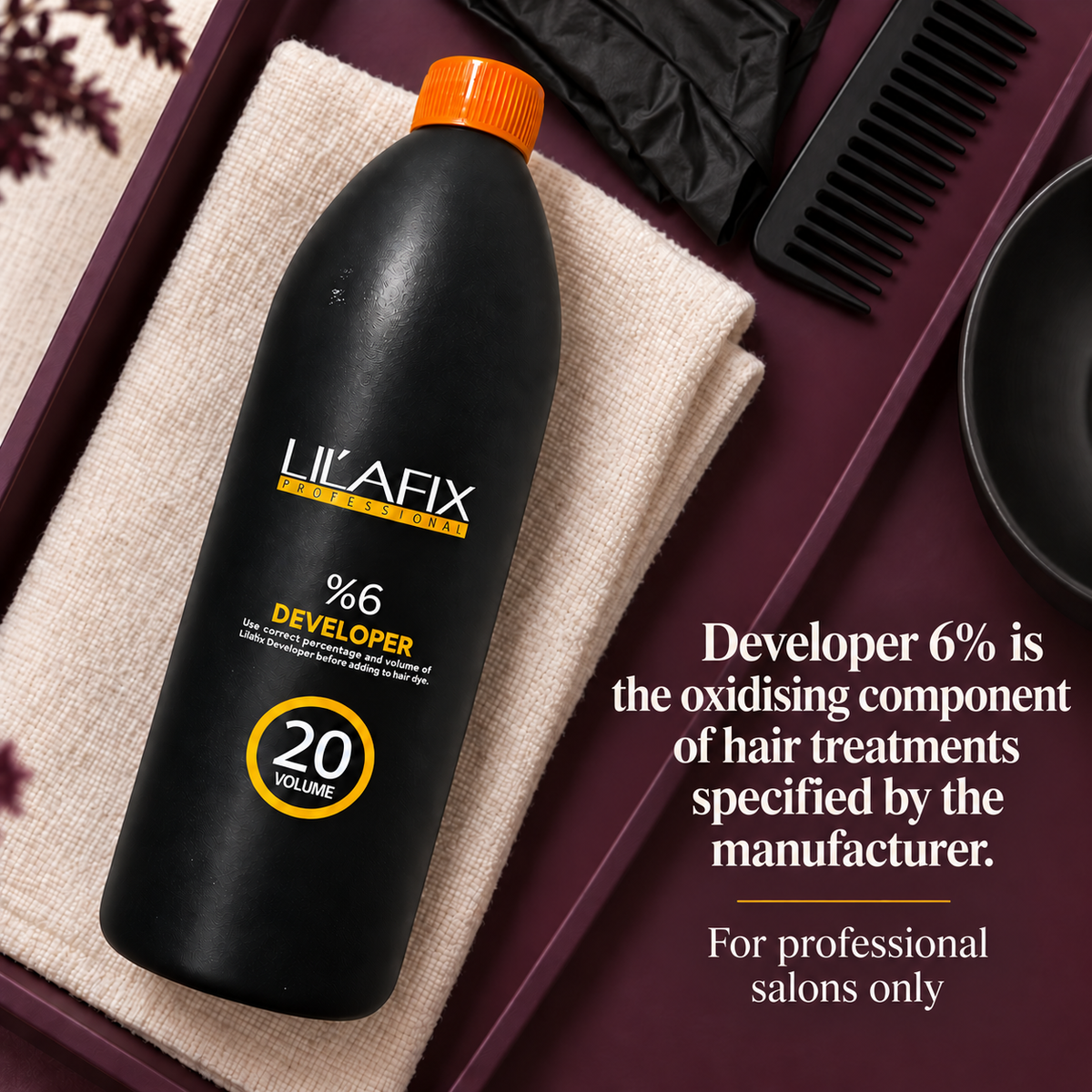 Lilafix Developer 6% — 20 Volume — Developer 6% is the oxidising component of hair treatments specified by the manufacturer.