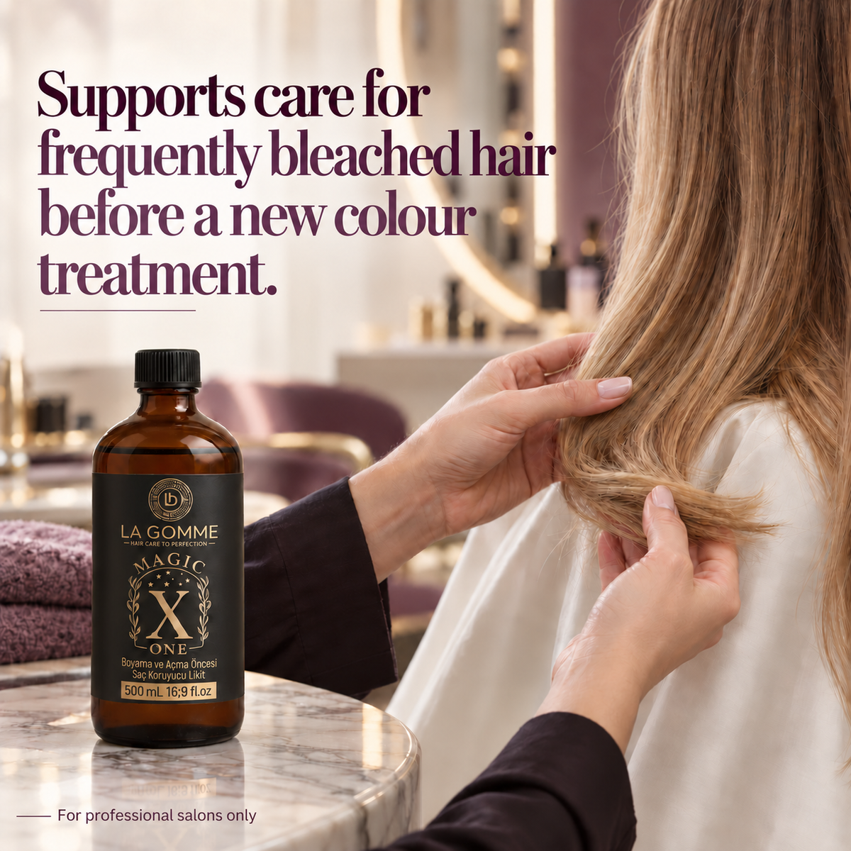 La Gomme Magic X One — Supports care for frequently bleached hair before a new colour treatment.