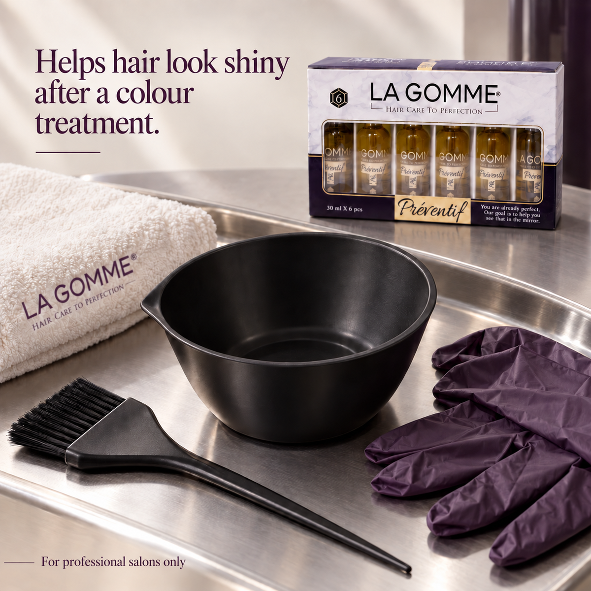 La Gomme Preventiv Serum — Helps hair look shiny after a colour treatment.