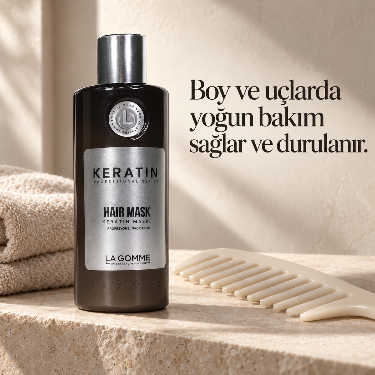 Keratin — Maske — Boy ve uçlarda yoğun bakım sağlar ve durulanır.