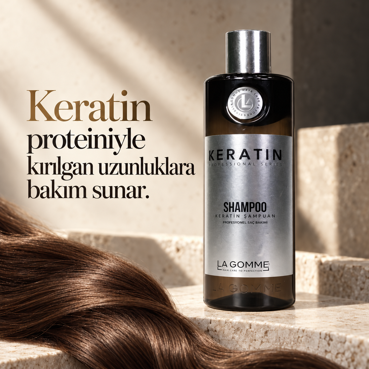 Keratin — Şampuan — Keratin proteiniyle kırılgan uzunluklara bakım sunar.