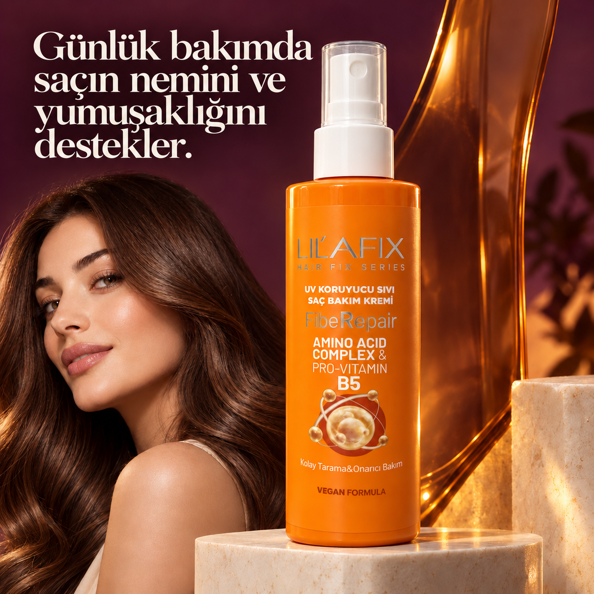 FibeRepair — UV Koruyucu Sıvı Saç Bakım Kremi — Günlük bakımda saçın nemini ve yumuşaklığını destekler.