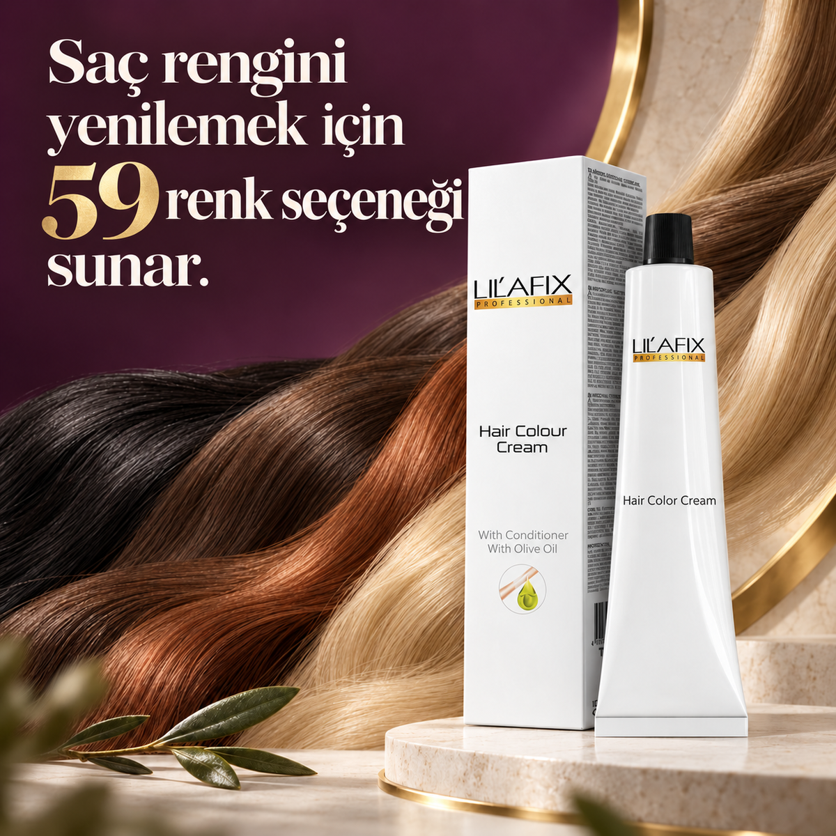 Hair Colour Cream — Saç Boyası Kremi — Saç rengini yenilemek için 59 renk seçeneği sunar.