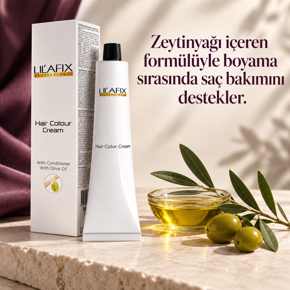 Hair Colour Cream — Saç Boyası Kremi — Zeytinyağı içeren formülüyle boyama sırasında saç bakımını destekler.