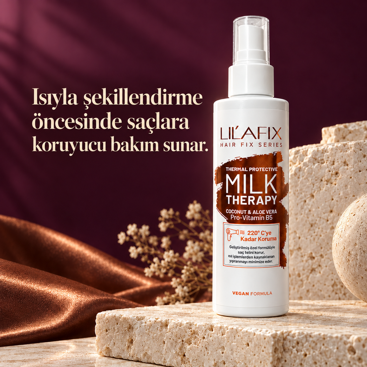 Milk Therapy — Isı Koruyucu Saç Bakım Sütü — Isıyla şekillendirme öncesinde saçlara koruyucu bakım sunar.