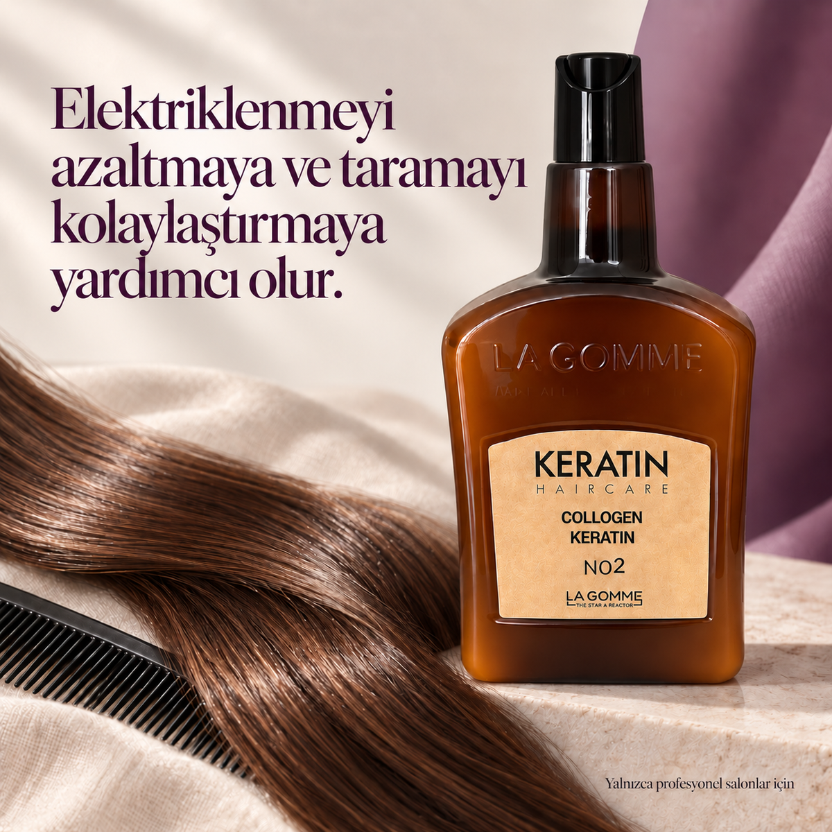 La Gomme Collagen Keratin No. 2 — Elektriklenmeyi azaltmaya ve taramayı kolaylaştırmaya yardımcı olur.