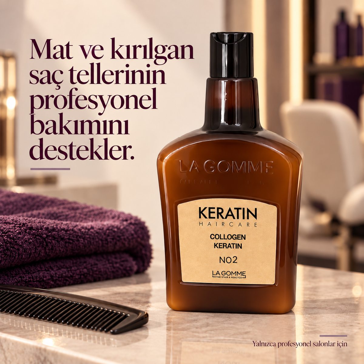 La Gomme Collagen Keratin No. 2 — Mat ve kırılgan saç tellerinin profesyonel bakımını destekler.