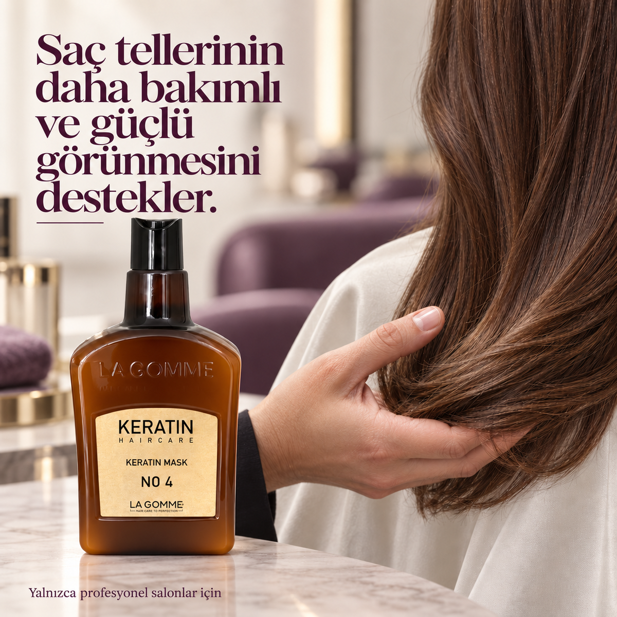 La Gomme Keratin Maske No. 4 — Saç tellerinin daha bakımlı ve güçlü görünmesini destekler.