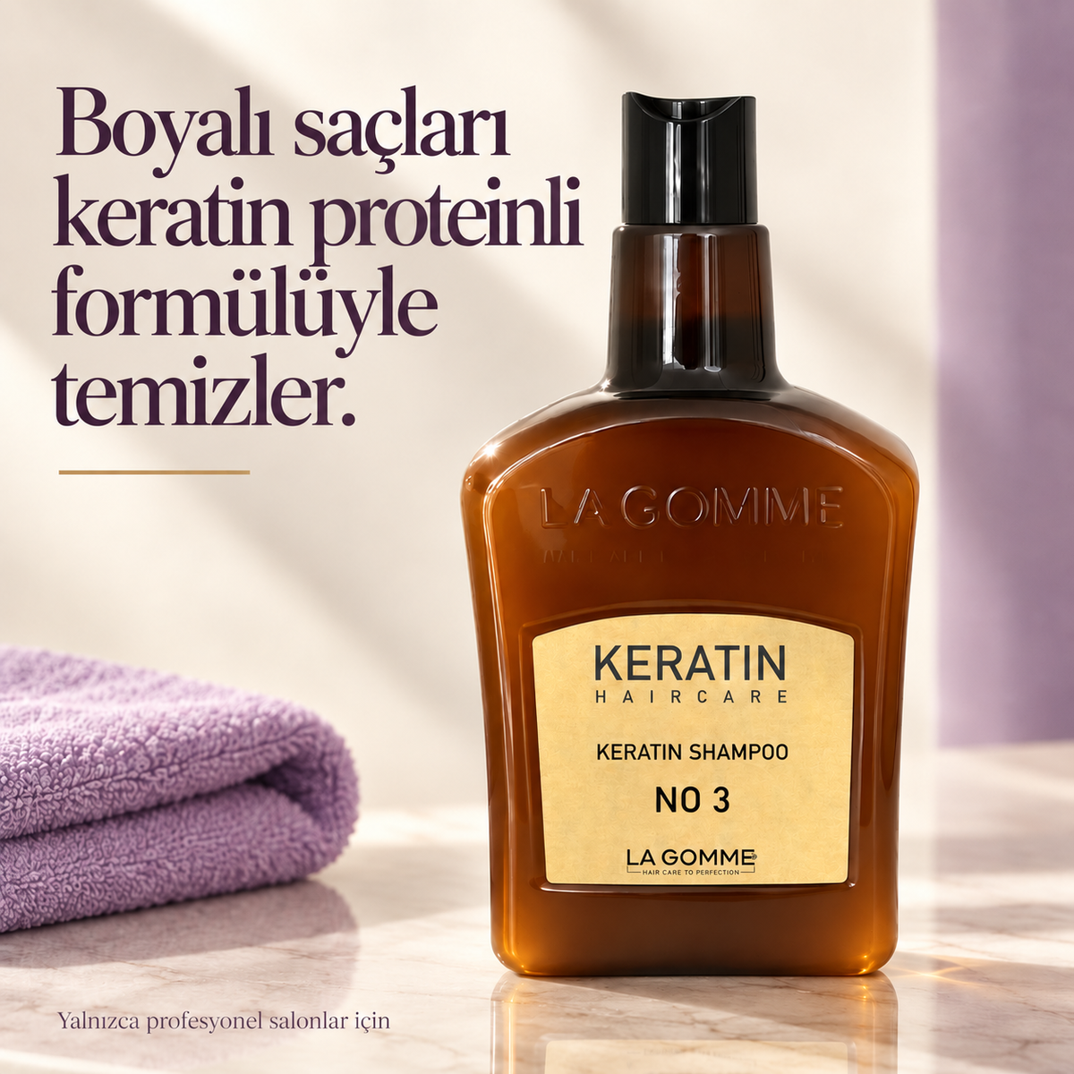 La Gomme Keratin Şampuan No. 3 — Boyalı saçları keratin proteinli formülüyle temizler.