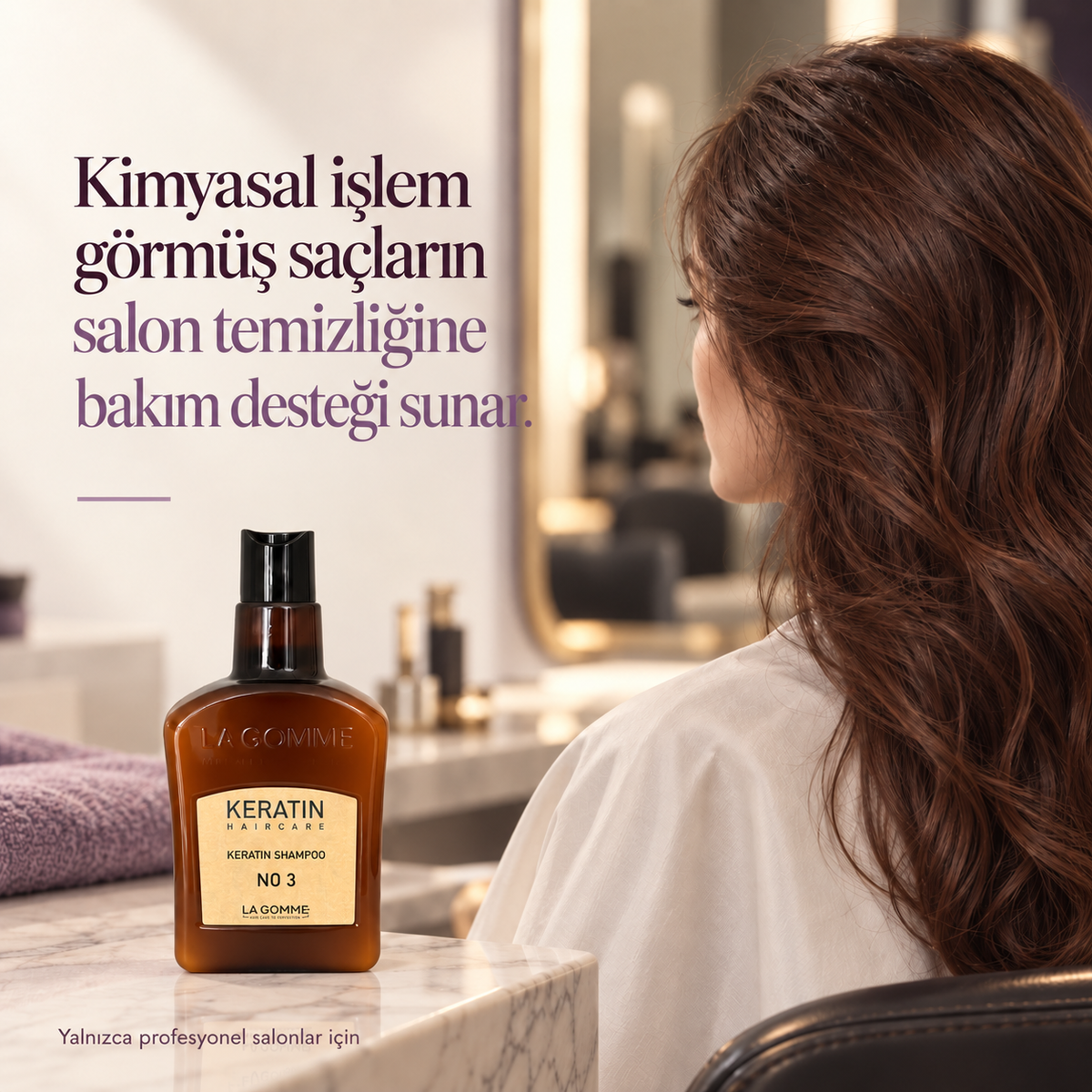 La Gomme Keratin Şampuan No. 3 — Kimyasal işlem görmüş saçların salon temizliğine bakım desteği sunar.