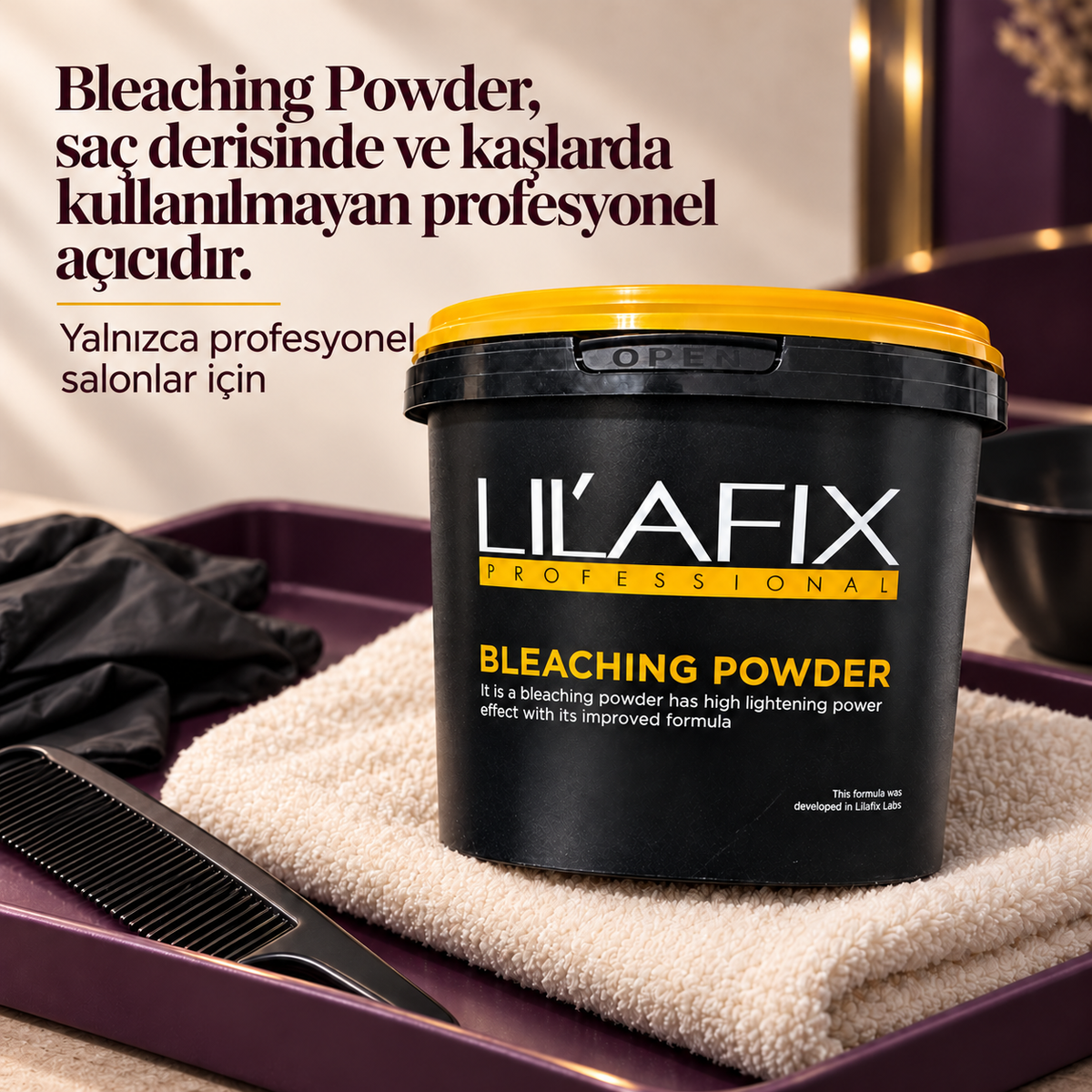 Lilafix Bleaching Powder — Toz Saç Açıcı — Bleaching Powder, saç derisinde ve kaşlarda kullanılmayan profesyonel açıcıdır.