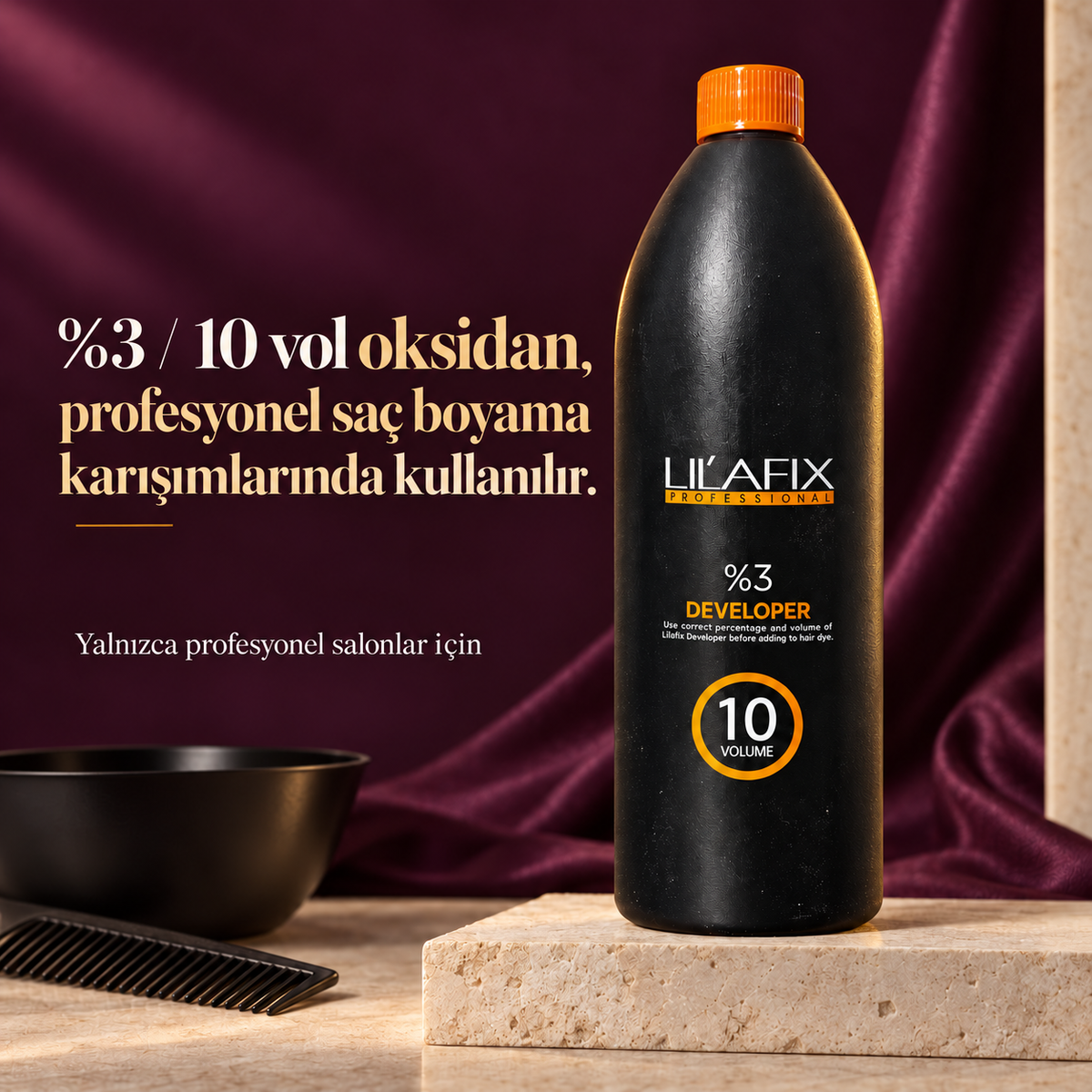 Lilafix Developer %3 — 10 vol — %3 / 10 vol oksidan, profesyonel saç boyama karışımlarında kullanılır.