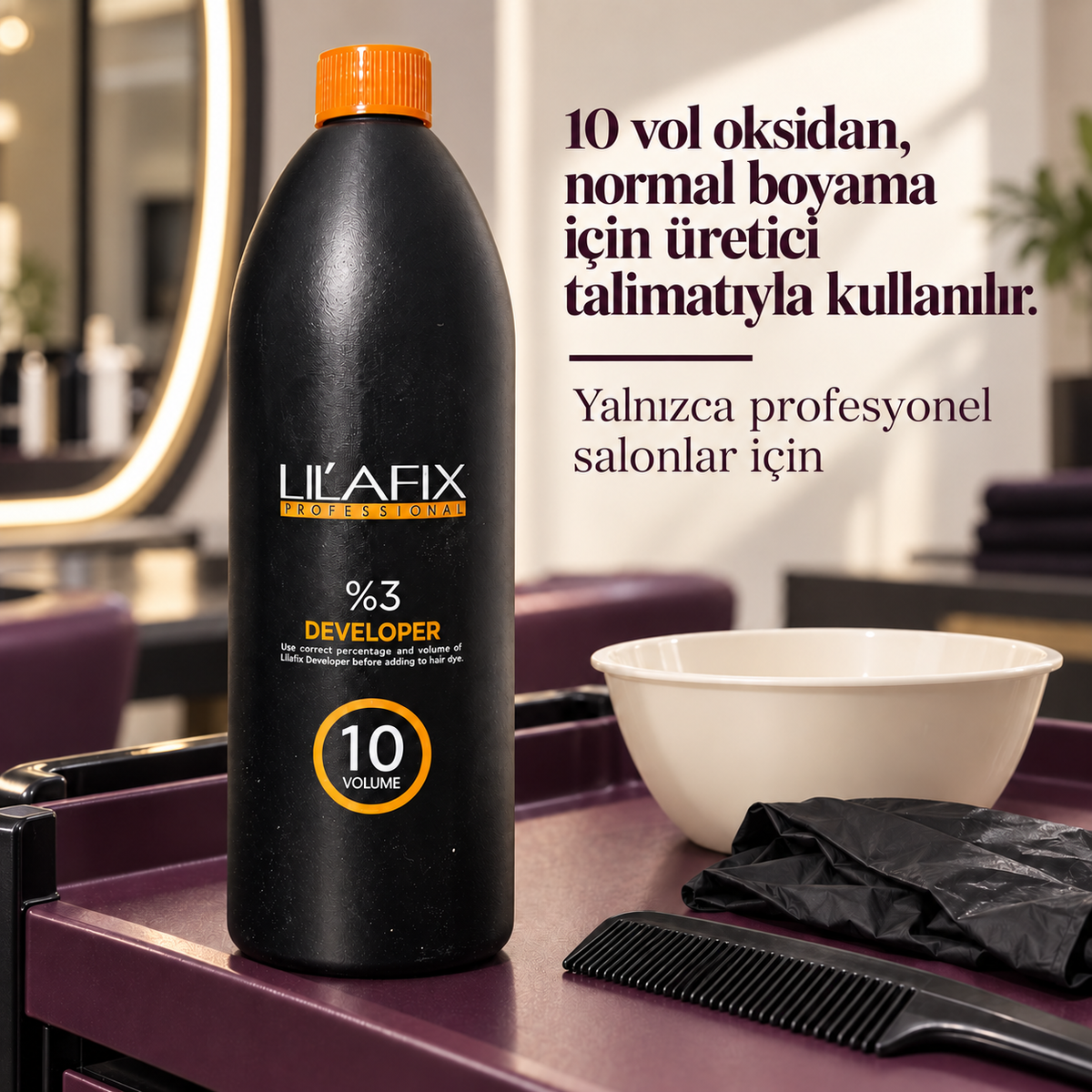 Lilafix Developer %3 — 10 vol — 10 vol oksidan, normal boyama için üretici talimatıyla kullanılır.
