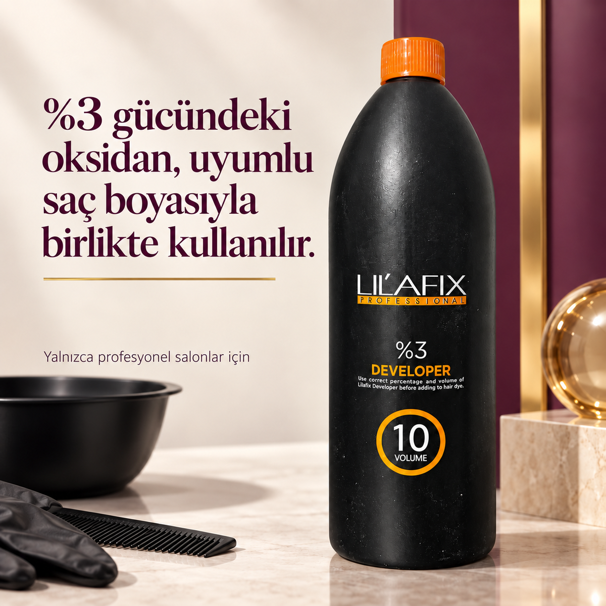 Lilafix Developer %3 — 10 vol — %3 gücündeki oksidan, uyumlu saç boyasıyla birlikte kullanılır.