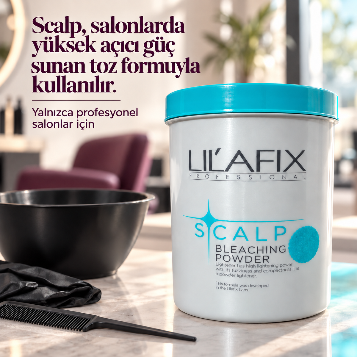 Lilafix Scalp Bleaching Powder — Toz Saç Açıcı — Scalp, salonlarda yüksek açıcı güç sunan toz formuyla kullanılır.