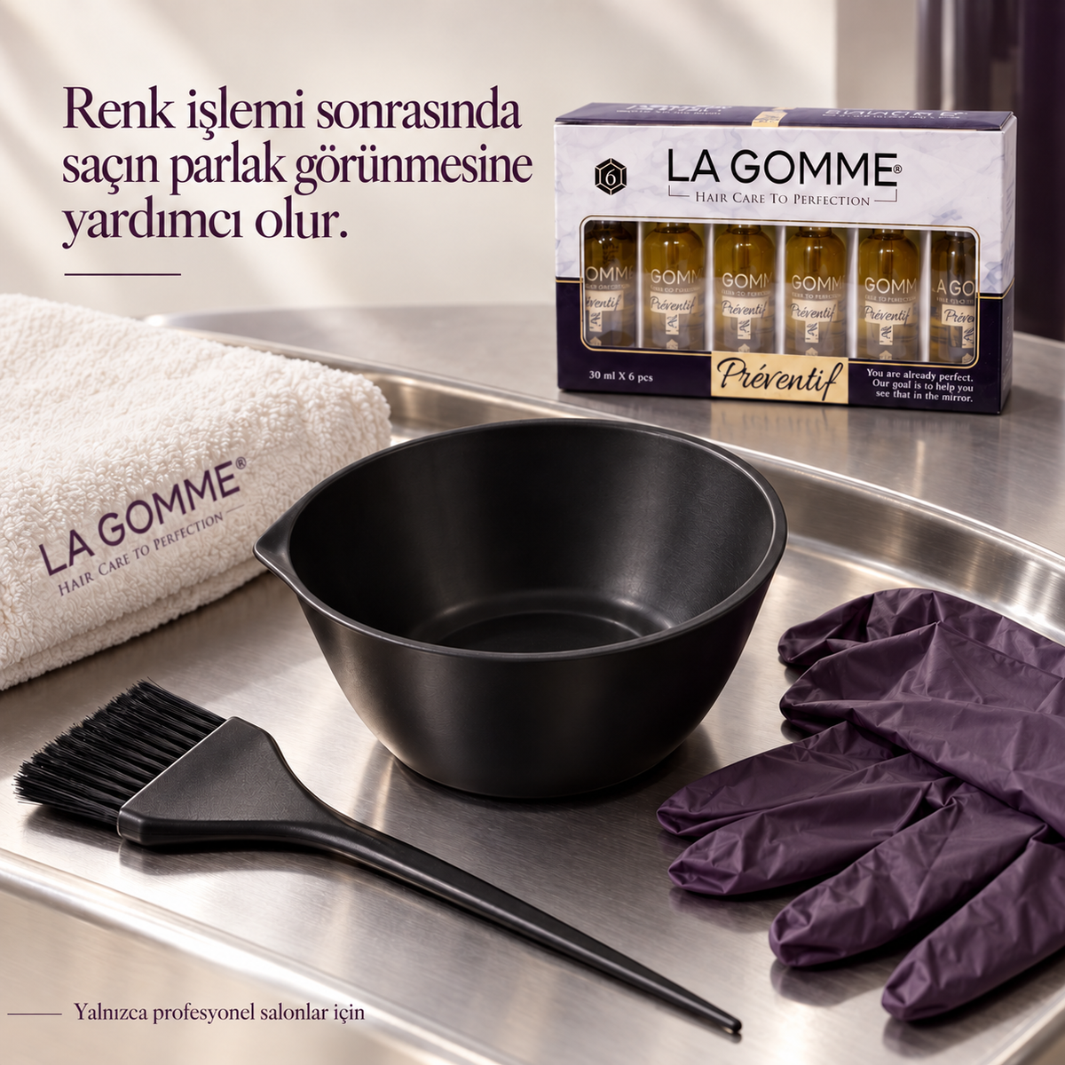La Gomme Preventiv Serum — Renk işlemi sonrasında saçın parlak görünmesine yardımcı olur.