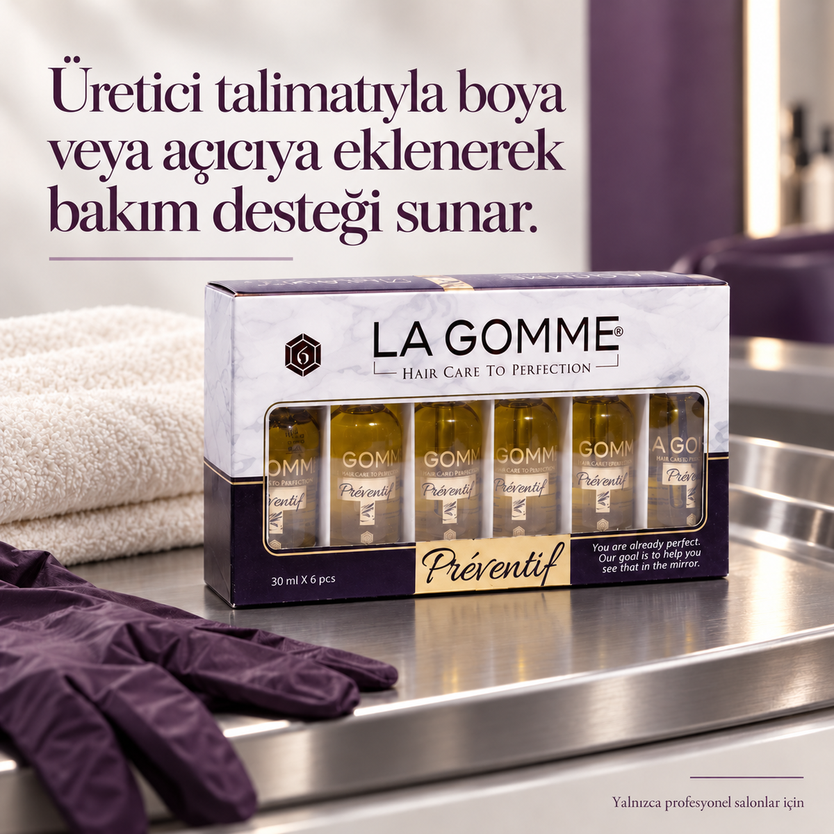 La Gomme Preventiv Serum — Üretici talimatıyla boya veya açıcıya eklenerek bakım desteği sunar.